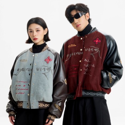 藏元素美式刺绣重磅棒球服