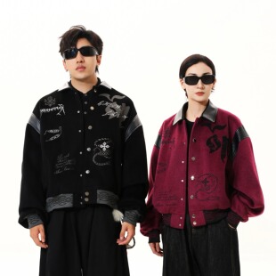 CHAWALANDRO夏瓦兰卓2025秋季新款美式棒球服藏元素国潮刺绣情侣