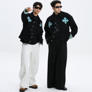 CHAWALANDRO×索扎联名系列刺绣金刚杵牛仔夹克外套春夏情侣款