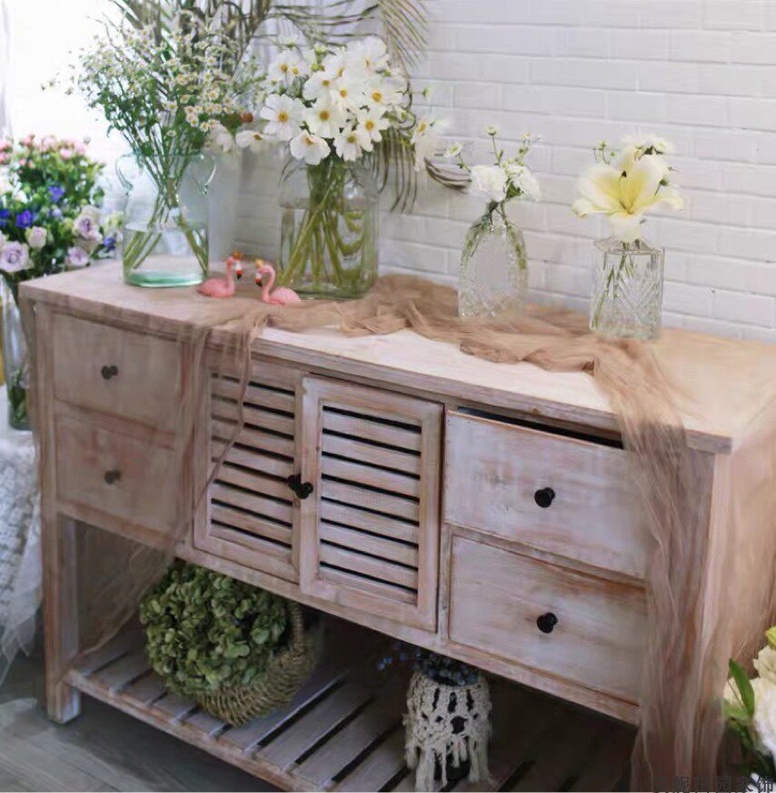 北欧新款实木工艺家具仿古做旧创意组合拼套大书柜餐边柜园艺操作