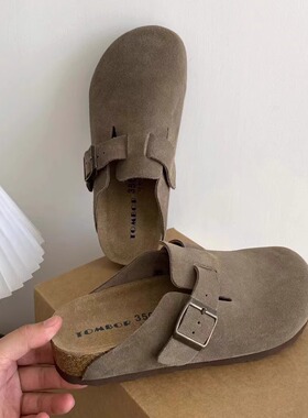 TOMBOR通宝26年春季软木手工包头勃肯鞋半拖平底懒人头层牛皮女鞋