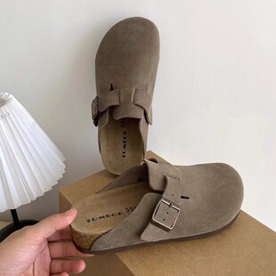 TOMBOR通宝夏原创软木手工包头勃肯鞋半拖平底懒人头层牛皮女鞋子