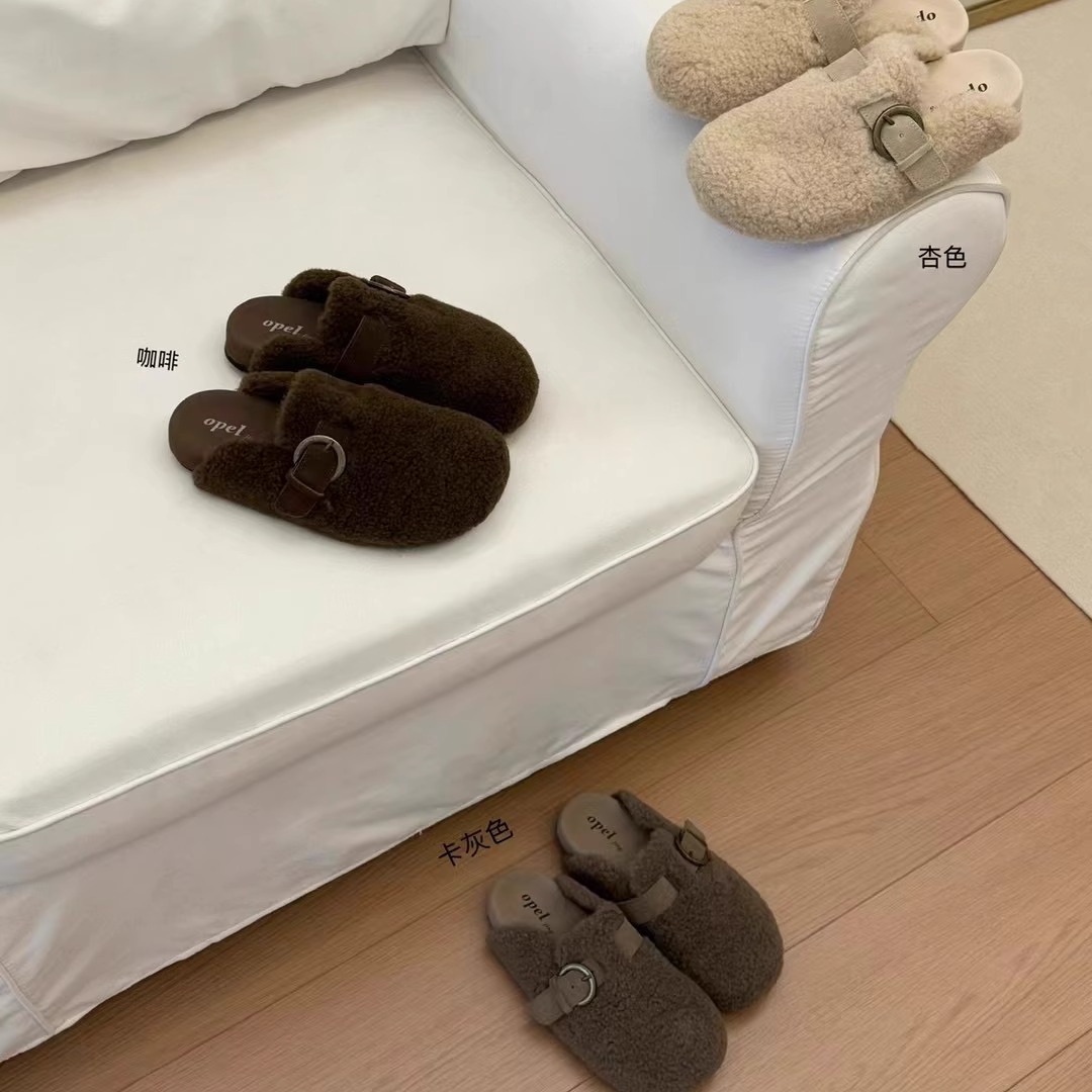 欧宝羊羔毛半拖保暖厚底毛毛鞋