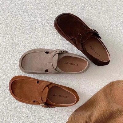 通宝磨砂牛皮'松果'勃肯鞋乐福鞋