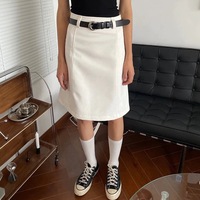 白色西裝半身裙女大碼高腰中長裙