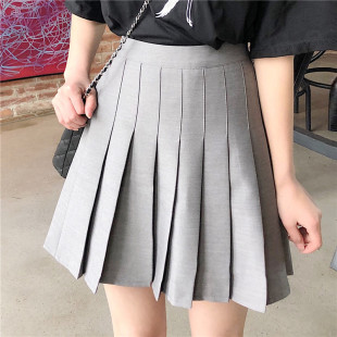 chic黑色百褶A字短裙 韩版 大码 学院风高腰显瘦ins半身裙女春夏新款