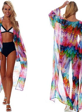 雪纺沙滩裙遮肉裹裙披纱可下水比基尼开衫泳衣外搭度假防晒衣披肩