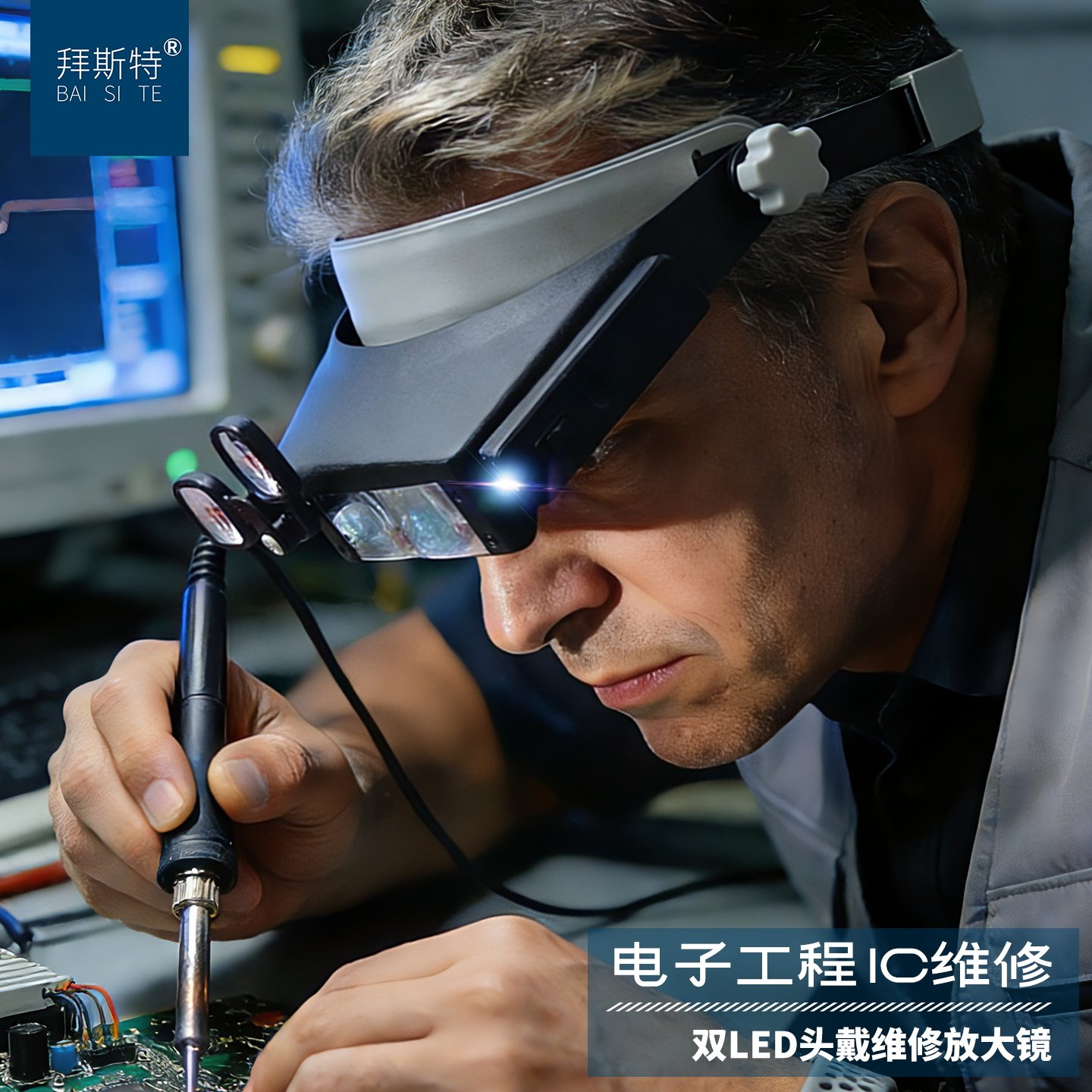 头戴式放大镜高清带灯14倍修表手机维修电路板焊接专用带充电眼镜