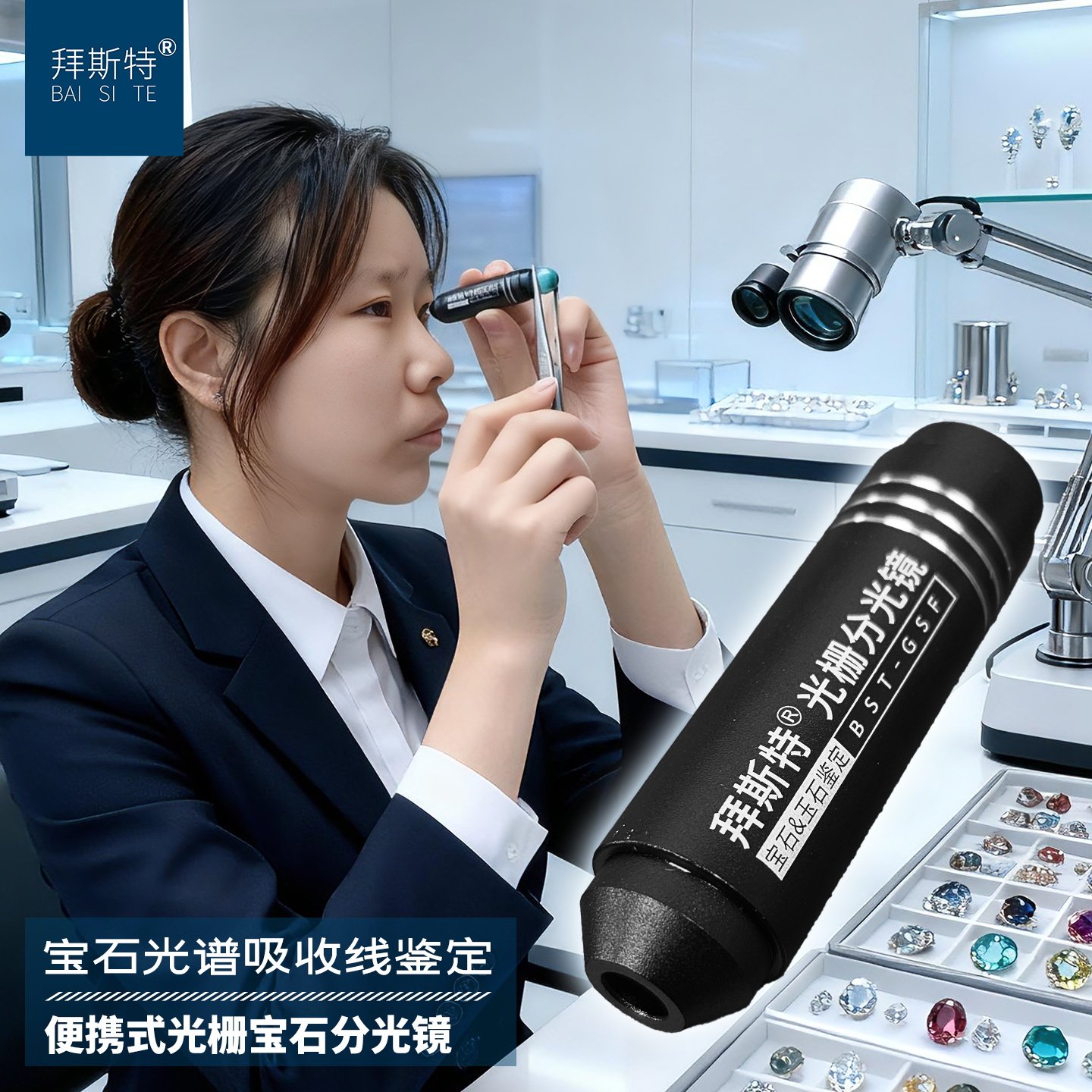 光栅式分光镜鉴定翡翠宝石碧玺光谱仪送图说明书珠宝玉石检测工具