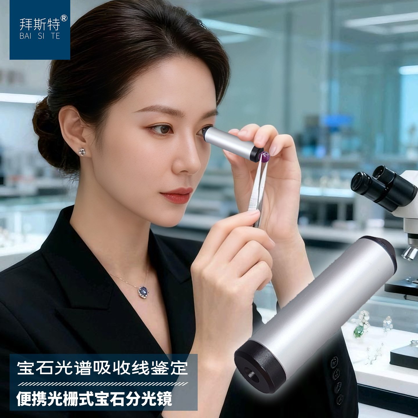 拜斯特光栅分光镜手持式彩宝翡翠珠宝玉石鉴定工具光谱仪送图专业