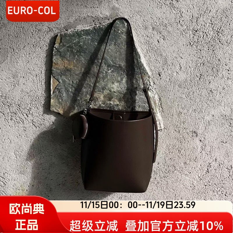 法式简约大容量通勤牛皮水桶包