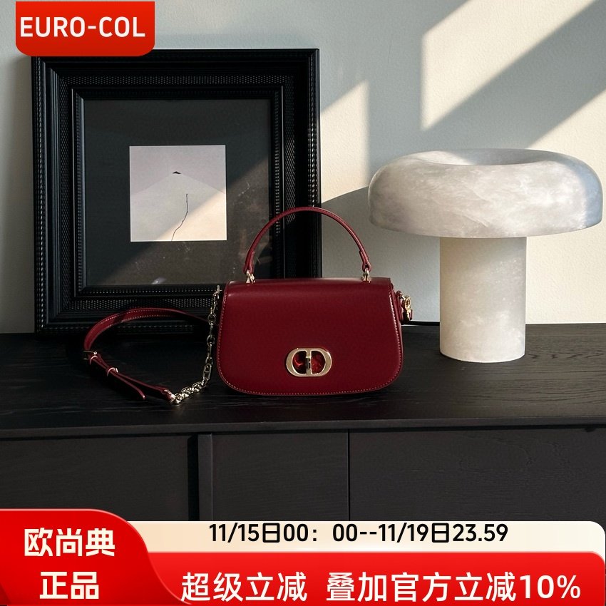 欧尚典牛皮马鞍包女复古红色手提包真皮高级感小众设计斜挎包新款