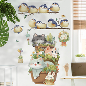 卡通可爱表情逗趣小鸟墙壁贴纸防水自粘寝室床头装 饰布置遮挡洞