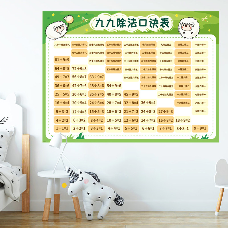 墙贴除法口诀表整张自粘防水早教益智学前班墙壁贴纸装饰卡通动物