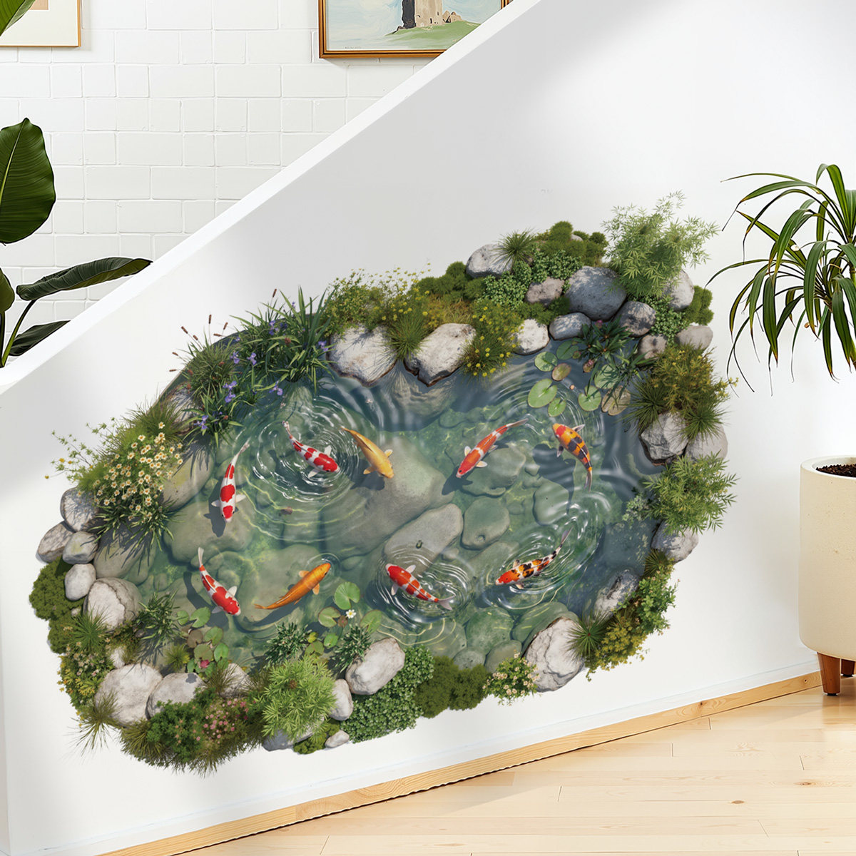 锦鲤池塘风景自粘墙贴纸浴室瓷砖贴画墙面遮丑挡孔洞出租屋改造,家居饰品,软装墙贴,淘宝优惠券,粉丝福利购,淘宝优惠卷