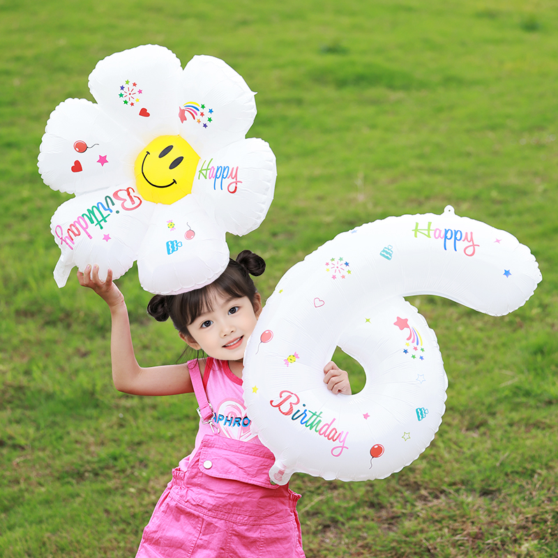 白色数字气球生日派对拍照道具