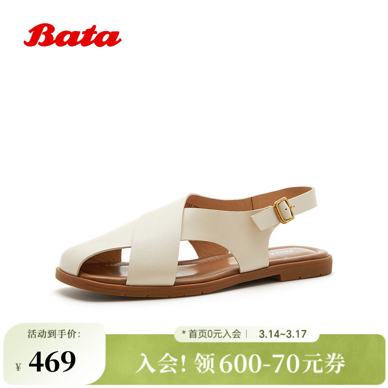 Bata罗马凉鞋女2026夏季商场新款复古罗马风羊皮休闲凉鞋ARP35BL6