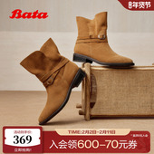 百搭复古西部靴中筒时装 Bata旷野漫游2025冬季 新款 靴女AXG65DZ5