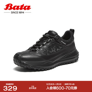厚底透气舒适牛皮通勤运动鞋 新款 F7729DM4 男冬季 Bata休闲鞋
