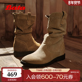 王子奇同款 Bata沙丘轨迹西部靴女25冬牛剖皮复古牛仔靴67011DS5