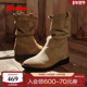 王子奇同款 Bata沙丘轨迹西部靴女25冬牛剖皮复古牛仔靴67011DS5