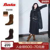 孙怡同款 Bata日暮诗旅西部靴2025冬新款 加绒复古堆堆靴66182DZ5