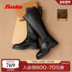 Bata及膝骑士靴女2025冬商场新款 牛皮粗跟百搭加绒长筒靴AC247DG5