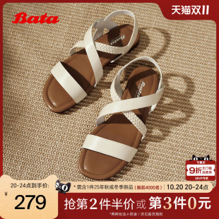 舒适编织休闲软底女凉鞋 新款 AHC10BL5 女2025夏季 Bata罗马风凉鞋