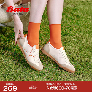 Bata木作鞋 ACO23AM4 女春秋商场牛皮通勤百搭复古德训运动鞋