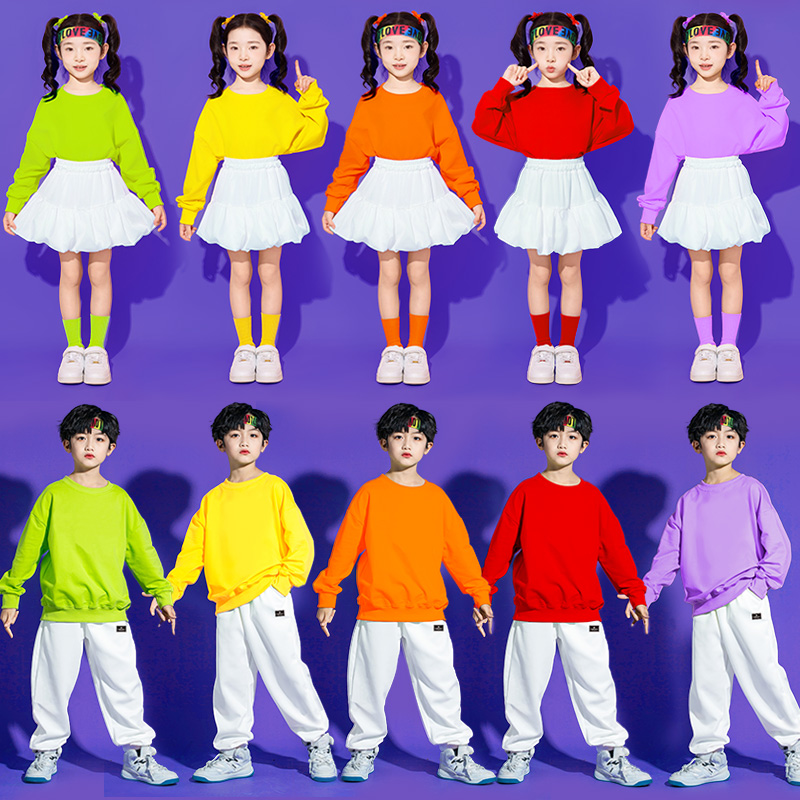 国庆小学生运动会演出服幼儿园合唱秋季儿童啦啦队糖果色卫衣班服