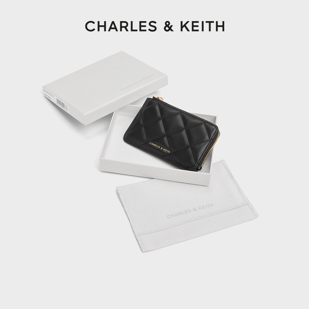 CHARLES&KEITH25冬新品CK6-50770711金属包挂拉链菱格零钱包卡包