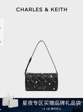 [新年礼物]CHARLES&KEITH25冬CK2-20701600-B菱格珍珠手提腋下包