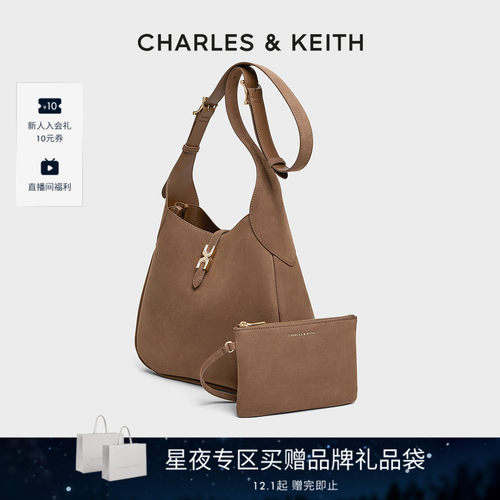 CHARLES&KEITH复古绒面托特包