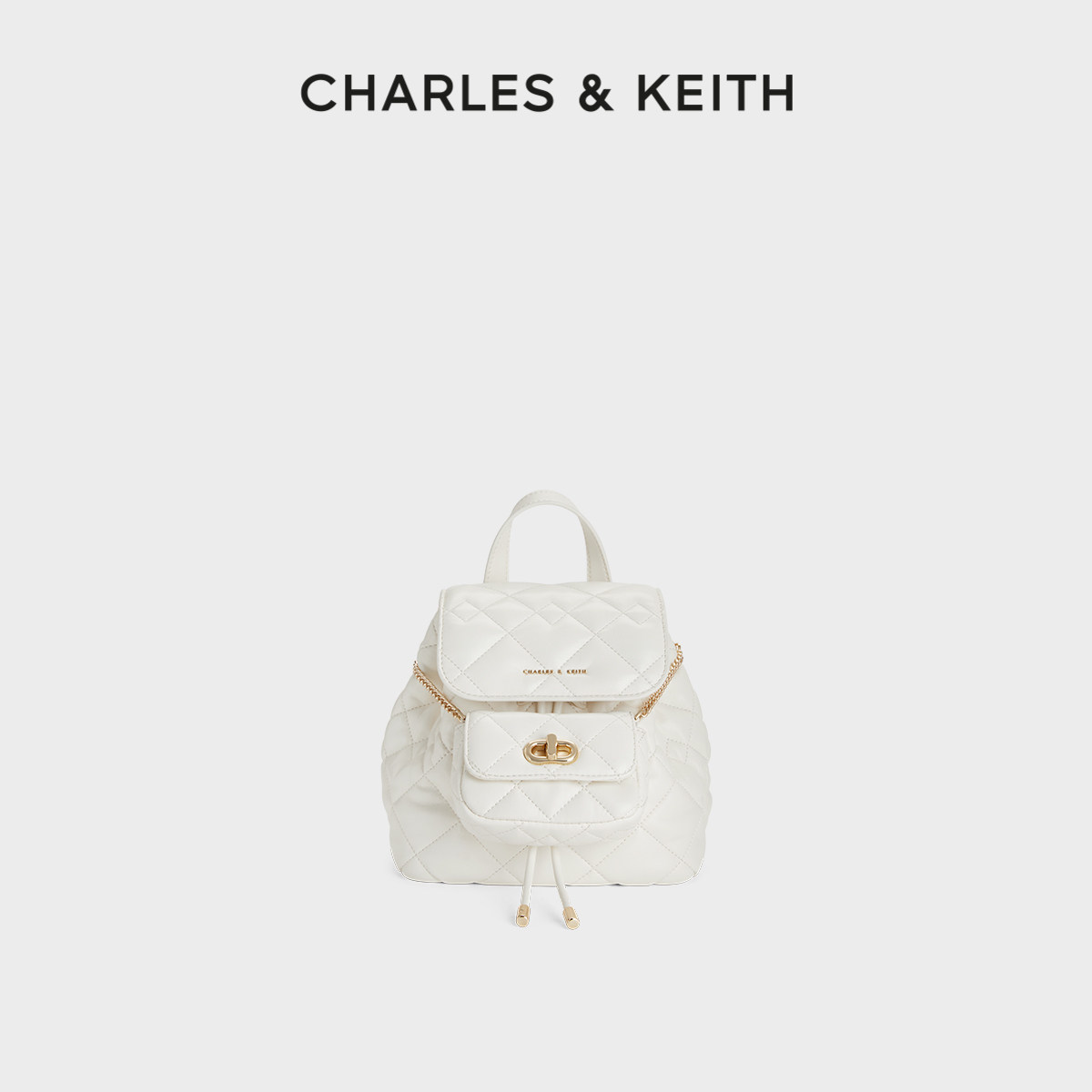 CHARLES&KEITH夏季女包CK2-60151400菱格大容量通勤单肩双肩包女