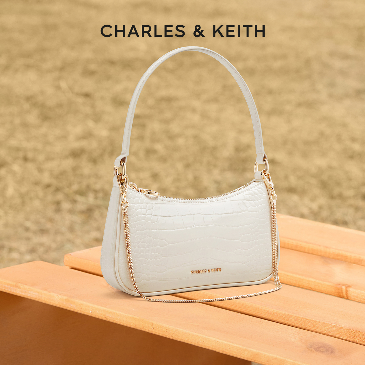 CHARLESKEITH鳄鱼纹链条腋下包女