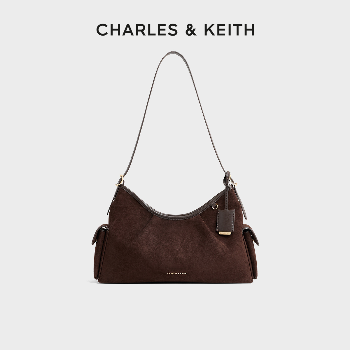 CHARLES&KEITH仿麂皮单肩腋下包