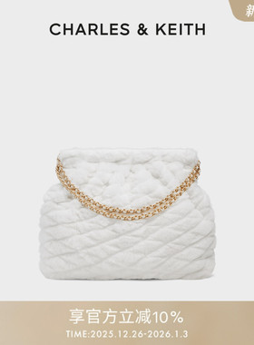 CHARLES&KEITH秋冬女包CK2-40671449-1柔软毛绒菱格链条流浪包女