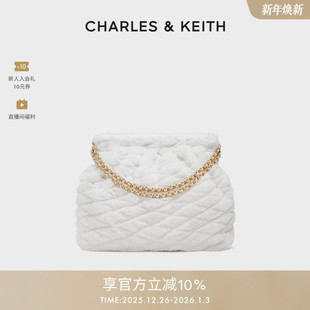 CHARLES&KEITH秋冬女包CK2 1柔软毛绒菱格链条流浪包女 40671449