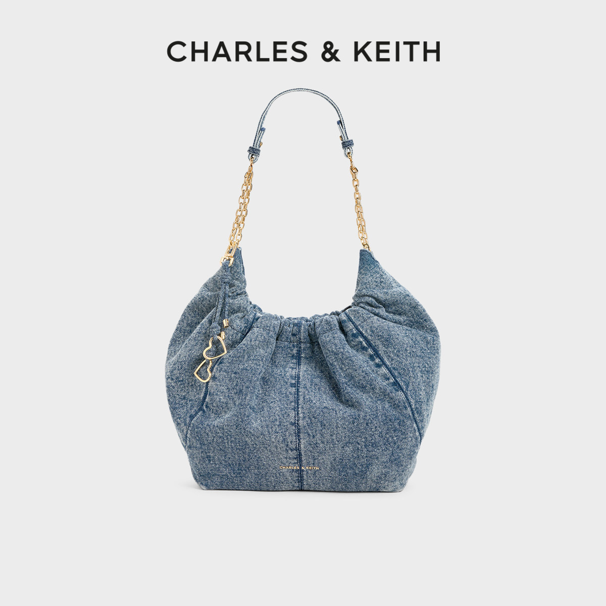 CHARLES&KEITH26夏新品CK2-40151610-1爱心包挂牛仔大容量托特包