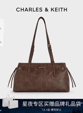 CHARLES&KEITH25秋季新品CK2-20782673复古油蜡皮绳结单肩腋下包