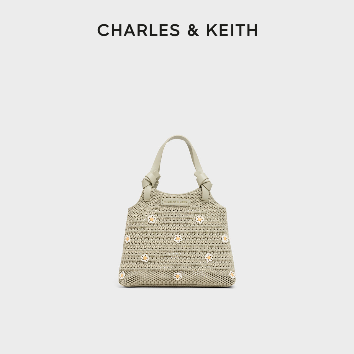 CHARLES&KEITH26夏新品CK2-30782111-1度假风花朵编织手提托特包