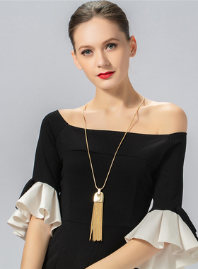 新款热销大气欧美风项链几何流梳长款毛衣链女吊坠挂件厂价直销