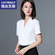 V领显瘦上衣超仙雪纺衫 短袖 衬衣 甜美百搭修身 衬衫 女2025新款 夏季