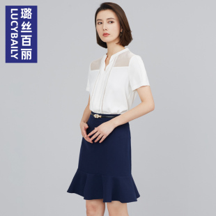 工作服薄款 璐丝百丽职业套装 气质女神范套裙ol短袖 高端时尚 女夏季