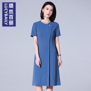 璐丝百丽新款女短袖商务通勤洋气设计感夏季优雅职业气质连衣裙