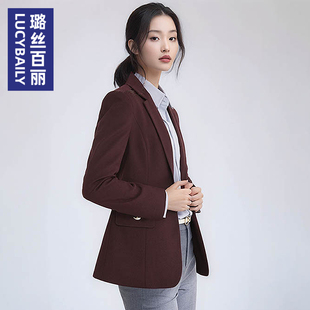 收腰气质设计感短外套面试职业新款 通勤风酒红色西装 外套女修身