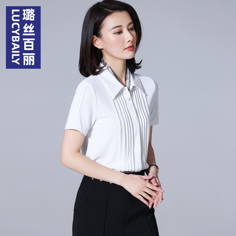 璐丝百丽雪纺衬衫女短袖时尚气质2025夏新款翻领法式时髦职业衬衣