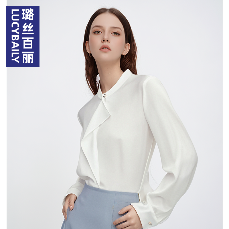 2025新款女衬衫长袖衬衣职业通勤雪纺上衣气质OL春秋时尚白色百搭