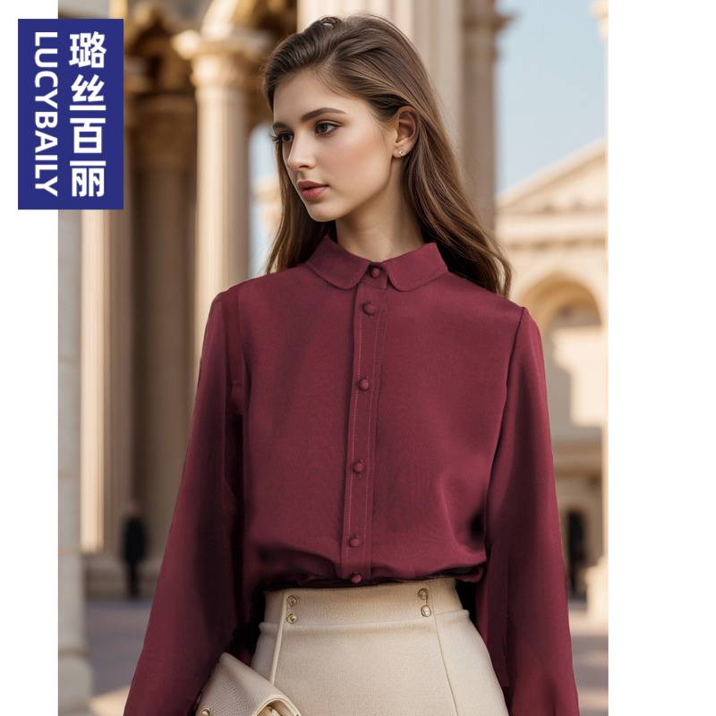 翻领宽松衬衫2025春秋法式女士显瘦减龄设计感高端通勤长袖上衣
