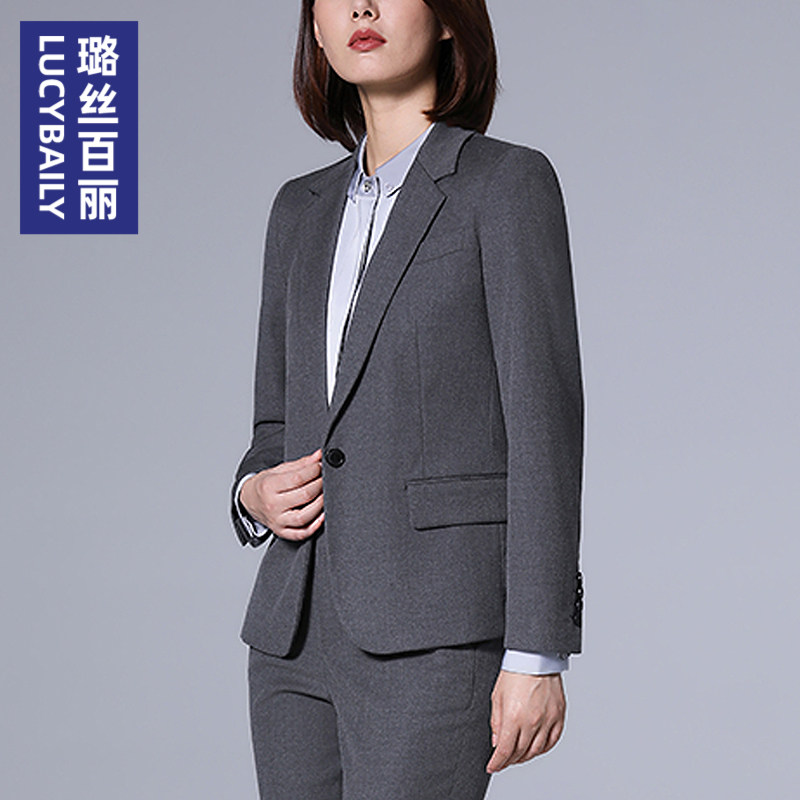 灰色西装外套女职业装通勤设计感气质短外套职场穿搭西服长袖西裤